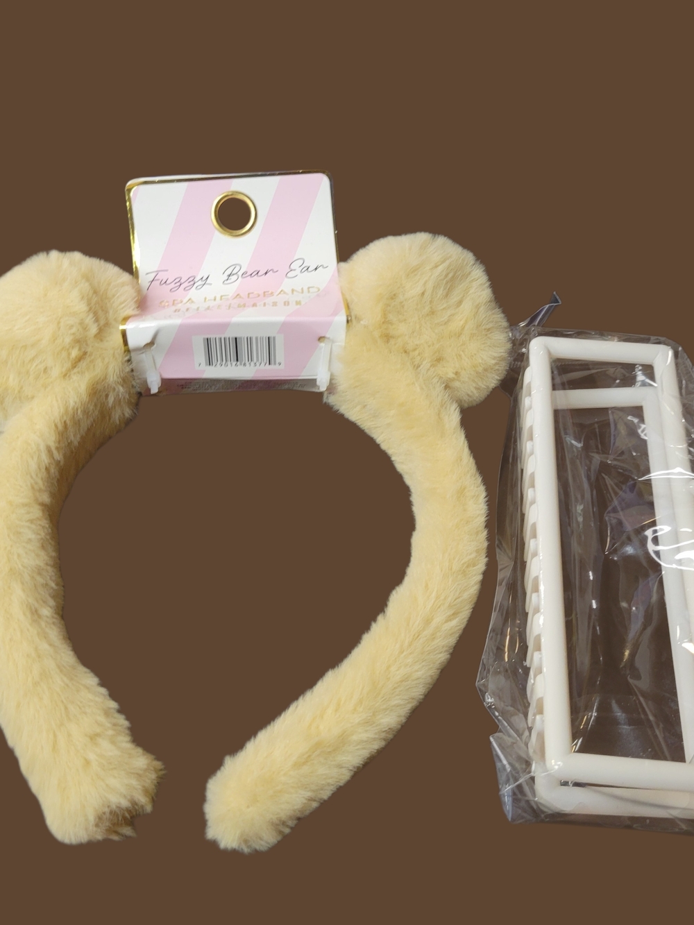 Fuzzy Bear Ear Headband & Giant Hair Clip